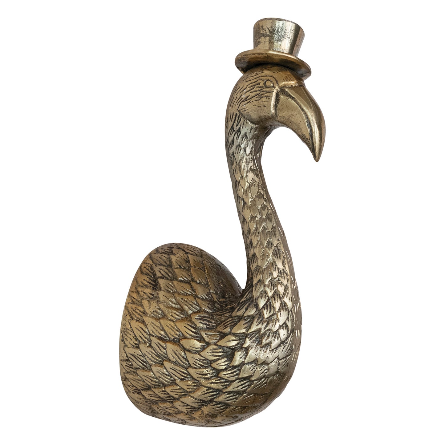Cast Aluminum Flamingo Head with Top Hat Wall Decor, Antique Brass Finish