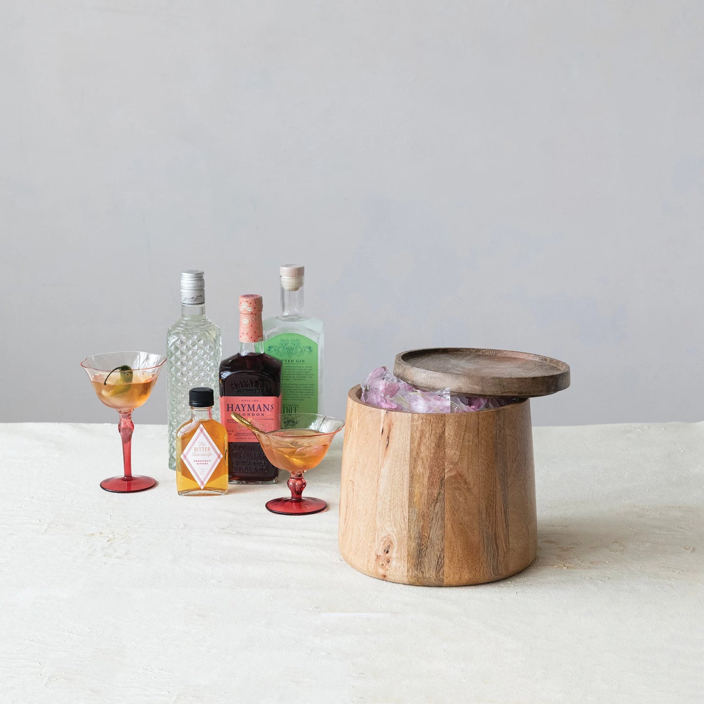 3-3/4 Quart Mango Wood & Stainless Steel Ice Bucket with Lid