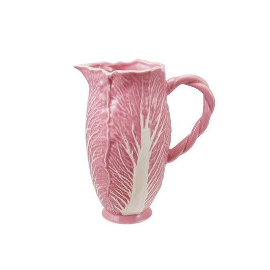 2 Quart Stoneware Cabbage Shaped Pitcher with Twisted Handle, Pink
