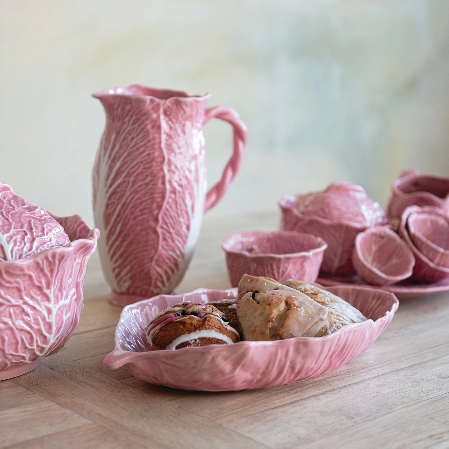 2 Quart Stoneware Cabbage Shaped Pitcher
