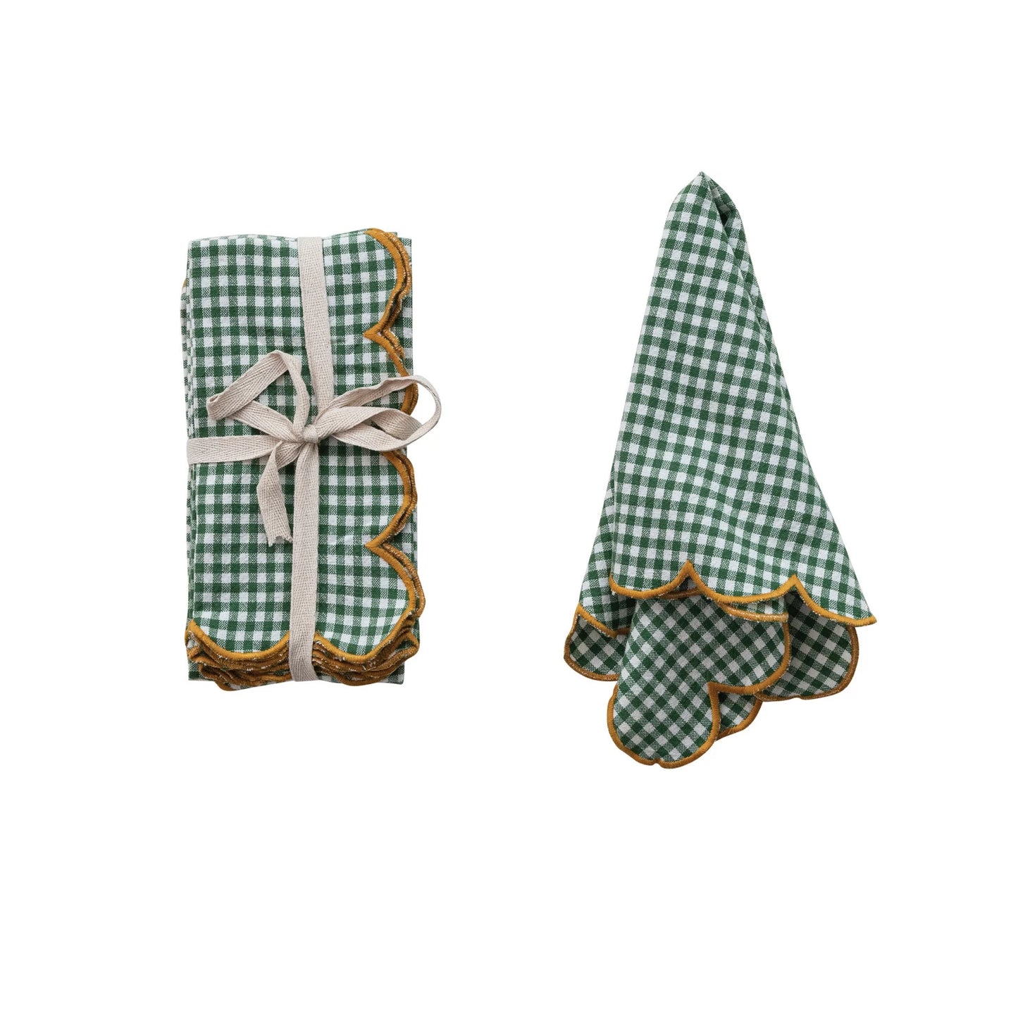 Cotton Scalloped Napkins with Contrasting Stitched Edges