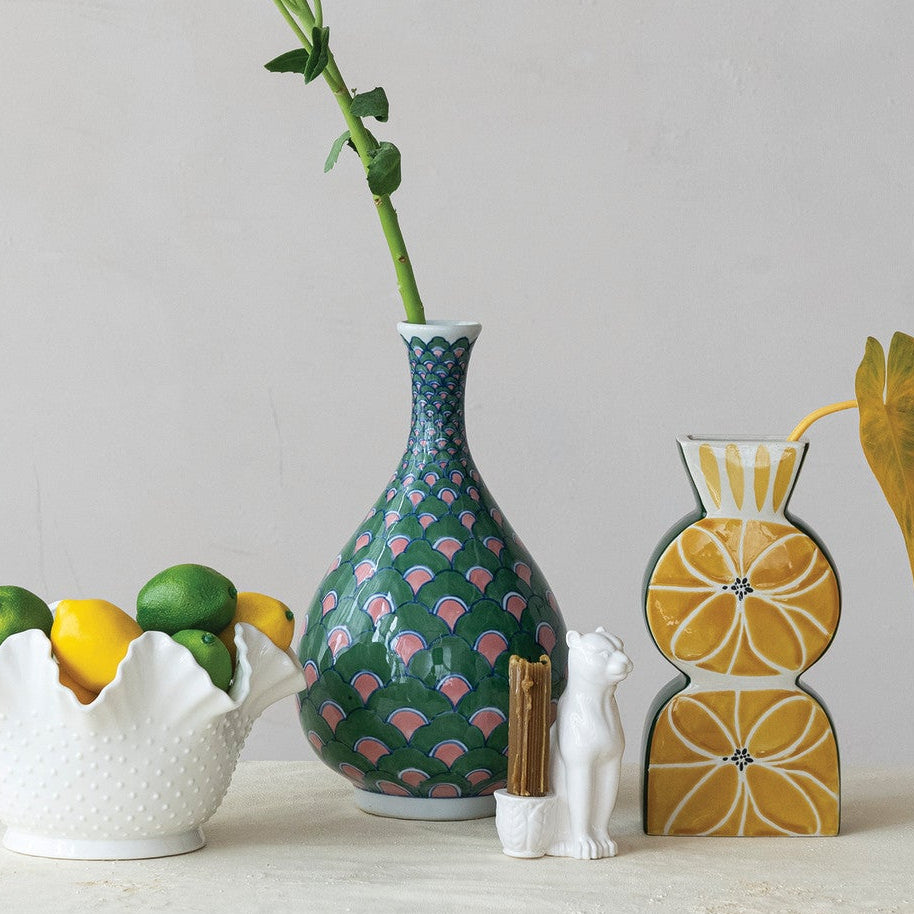 Green/Pink Blue Stoneware Vase