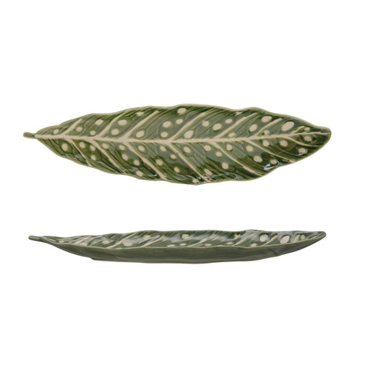 Stoneware Leaf Shaped Plate with Wax Relief Design