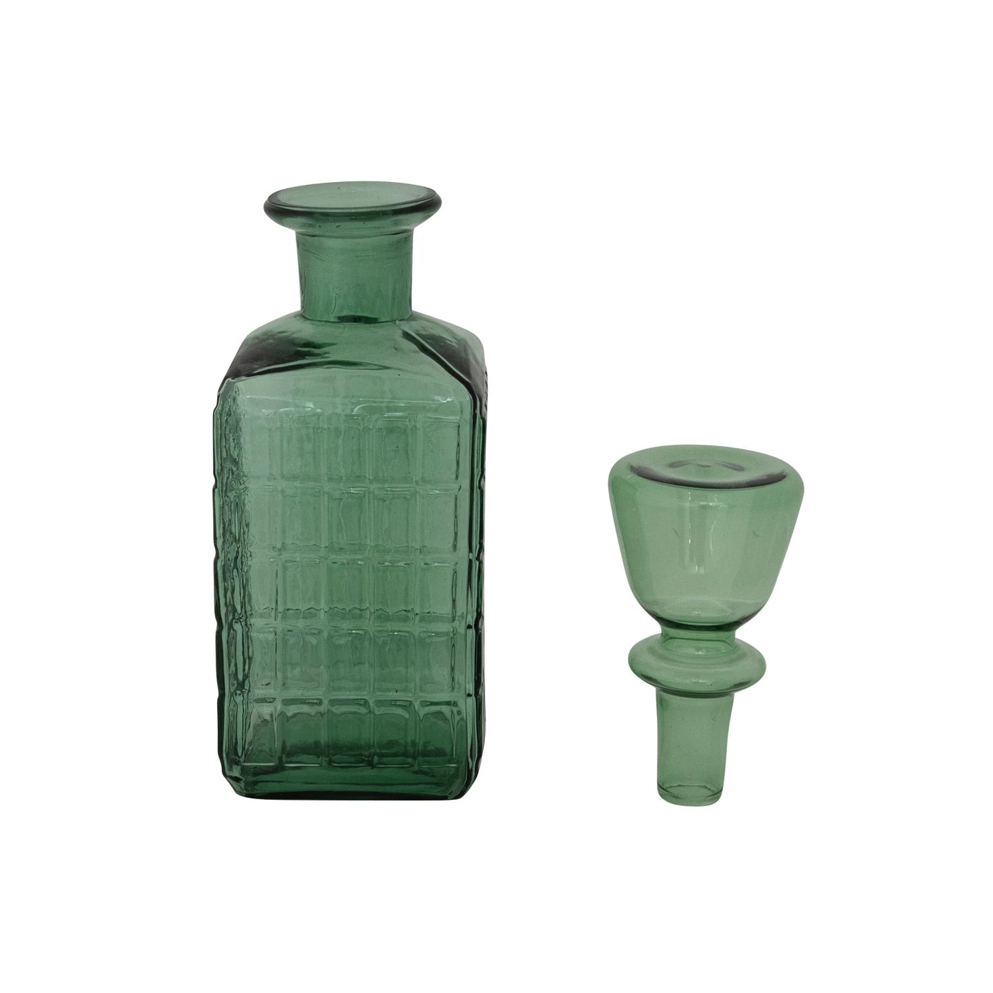 Embossed Glass Decanter with Stopper & Grid Pattern