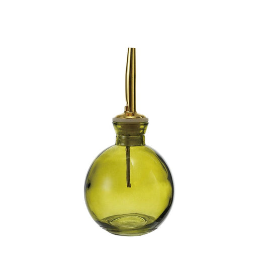 4 oz. Glass Oil Bottle with Metal Stopper, Olive Color & Gold Finish