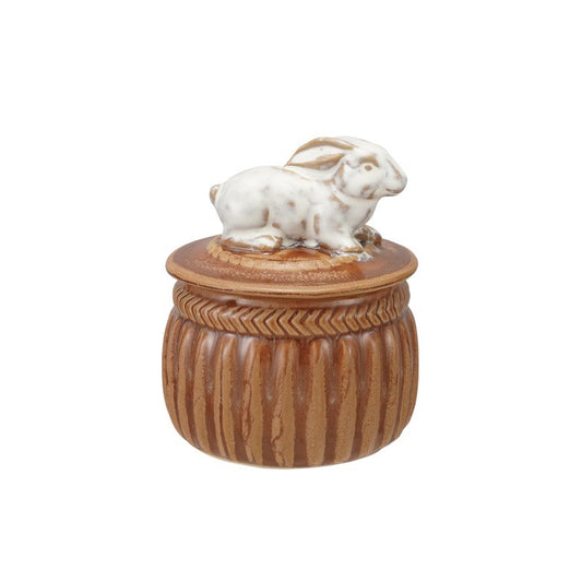 Stoneware Salt Cellar with Rabbit, Brown & White (Each One Will Vary)