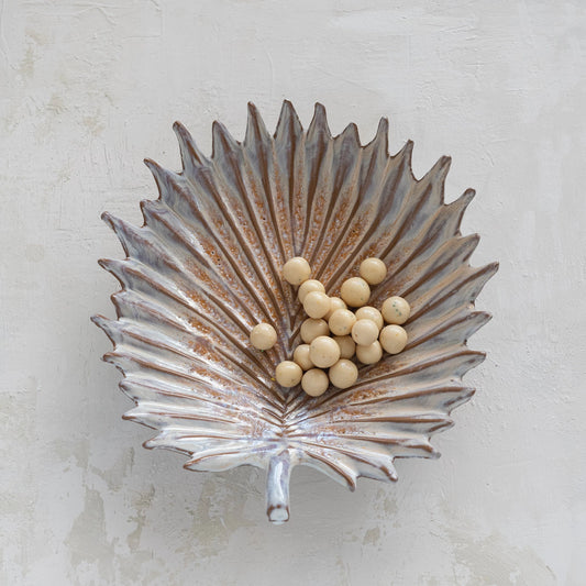 Stoneware Palm Frond Shaped Bowl, Pink