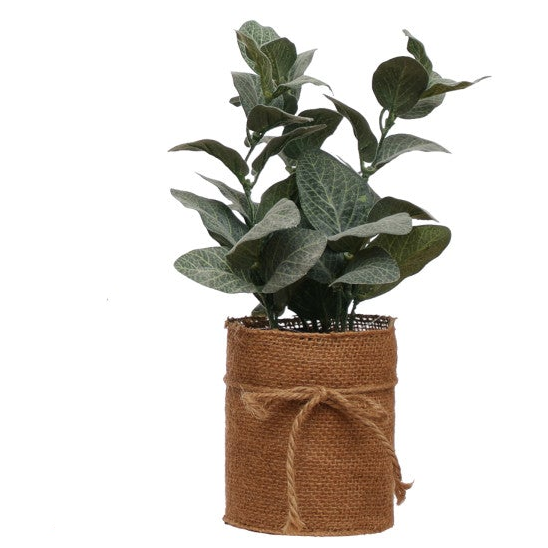Faux Plant in Burlap Bag with Jute Bow