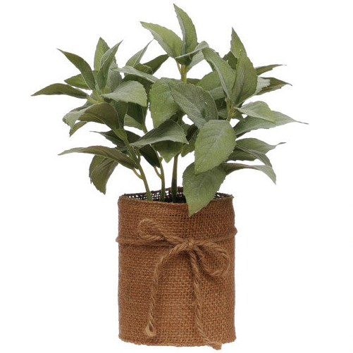 Faux Plant in Burlap Bag with Jute Bow