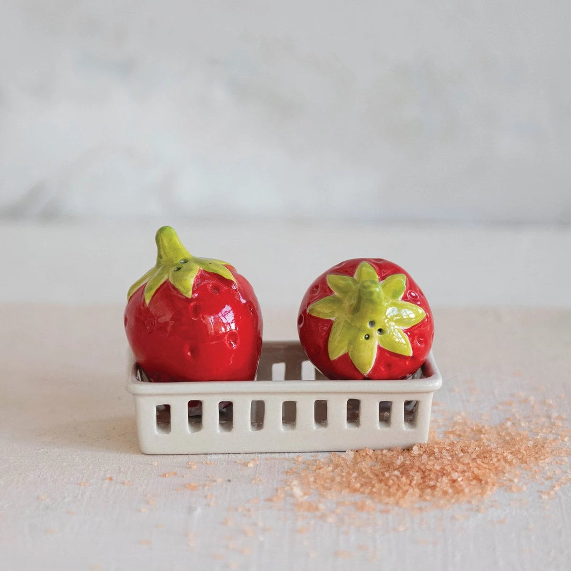 Stoneware Strawberry Shaped Salt & Pepper Shakers