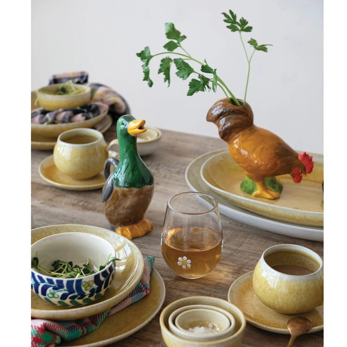 Hand-Painted Stoneware Duck Shaped Pitcher