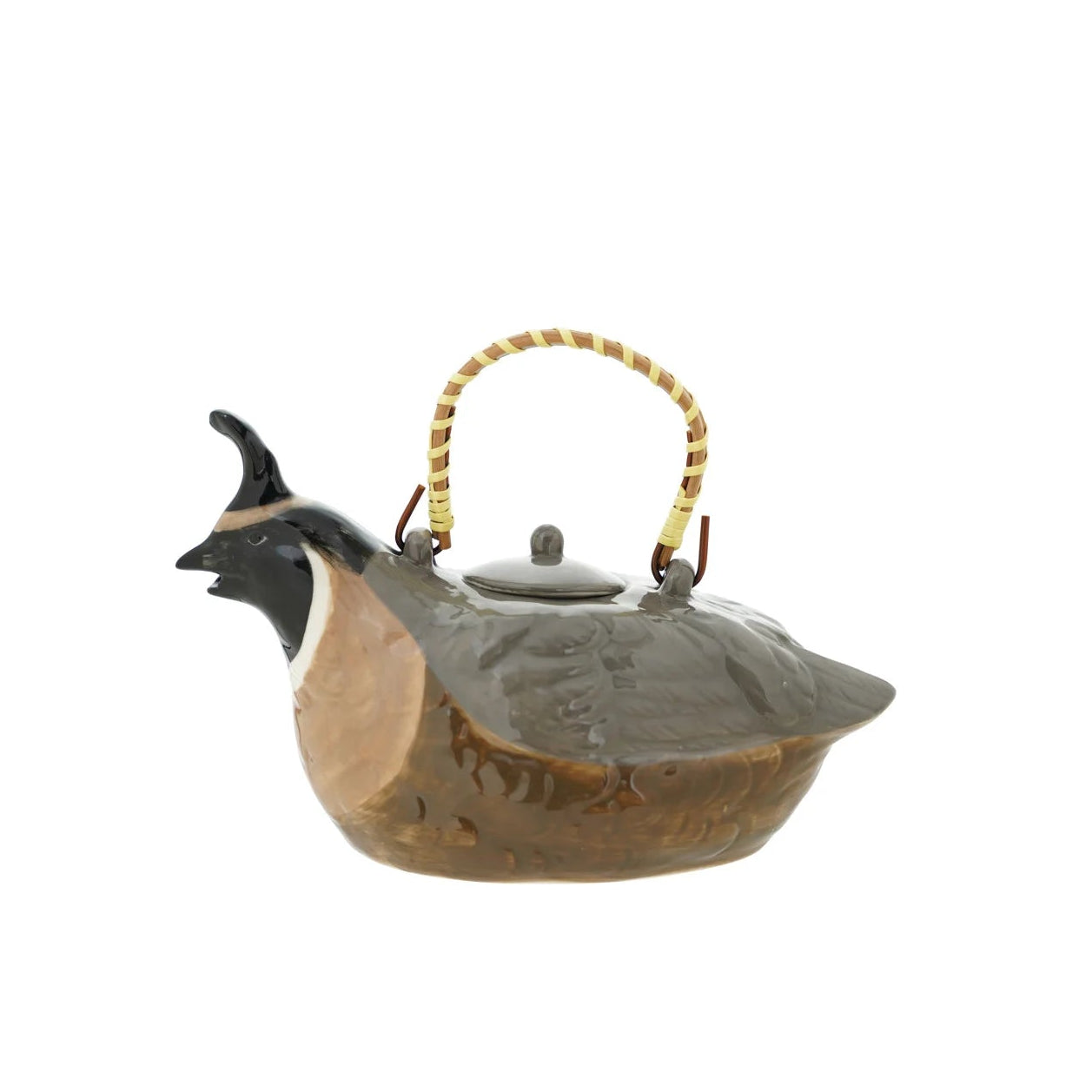 Hand-Painted Stoneware Quail Shaped Teapot