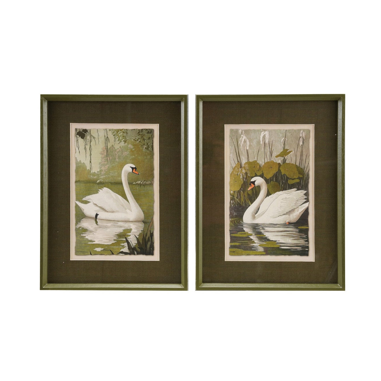 Wood Framed Glass Wall Decor with Swan & Mat, 2 Styles
