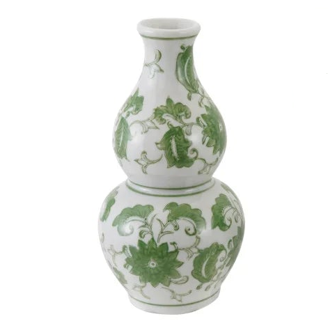 Hand-Painted Stoneware Vase with Floral Design Greee