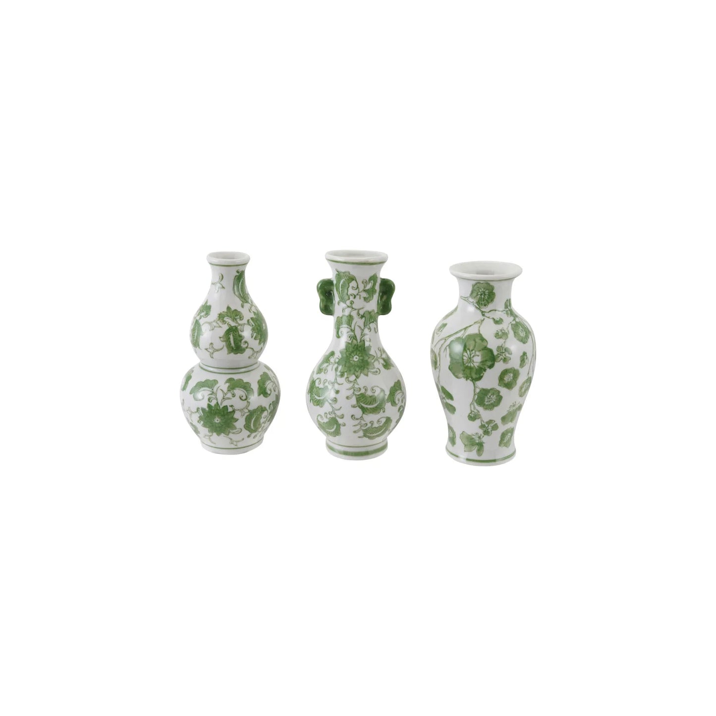 Hand-Painted Stoneware Vase with Floral Design Greee