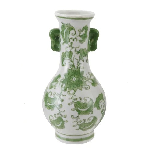 Hand-Painted Stoneware Vase with Floral Design Greee