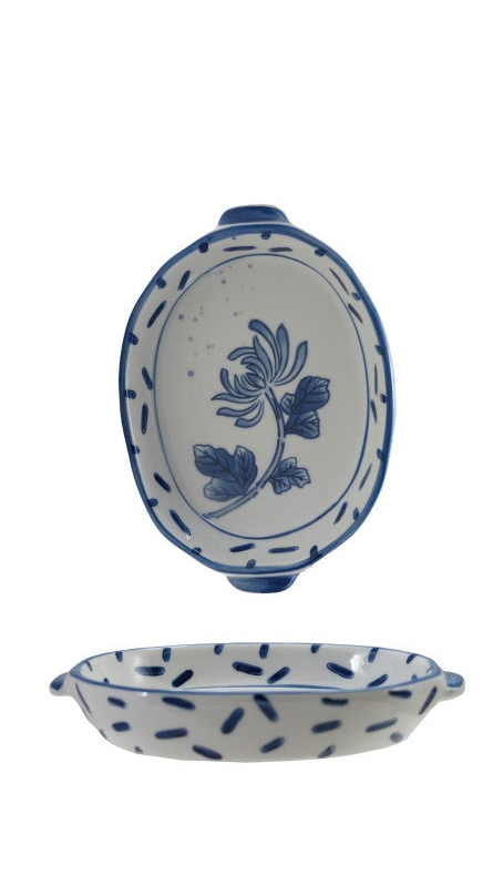 7"L x 5"W Hand-Painted Stoneware Baker with Handles