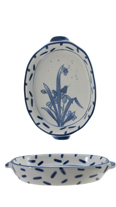 7"L x 5"W Hand-Painted Stoneware Baker with Handles