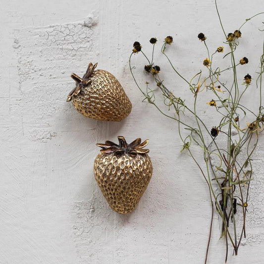 S/2 Resin Strawberries, Gold Finish