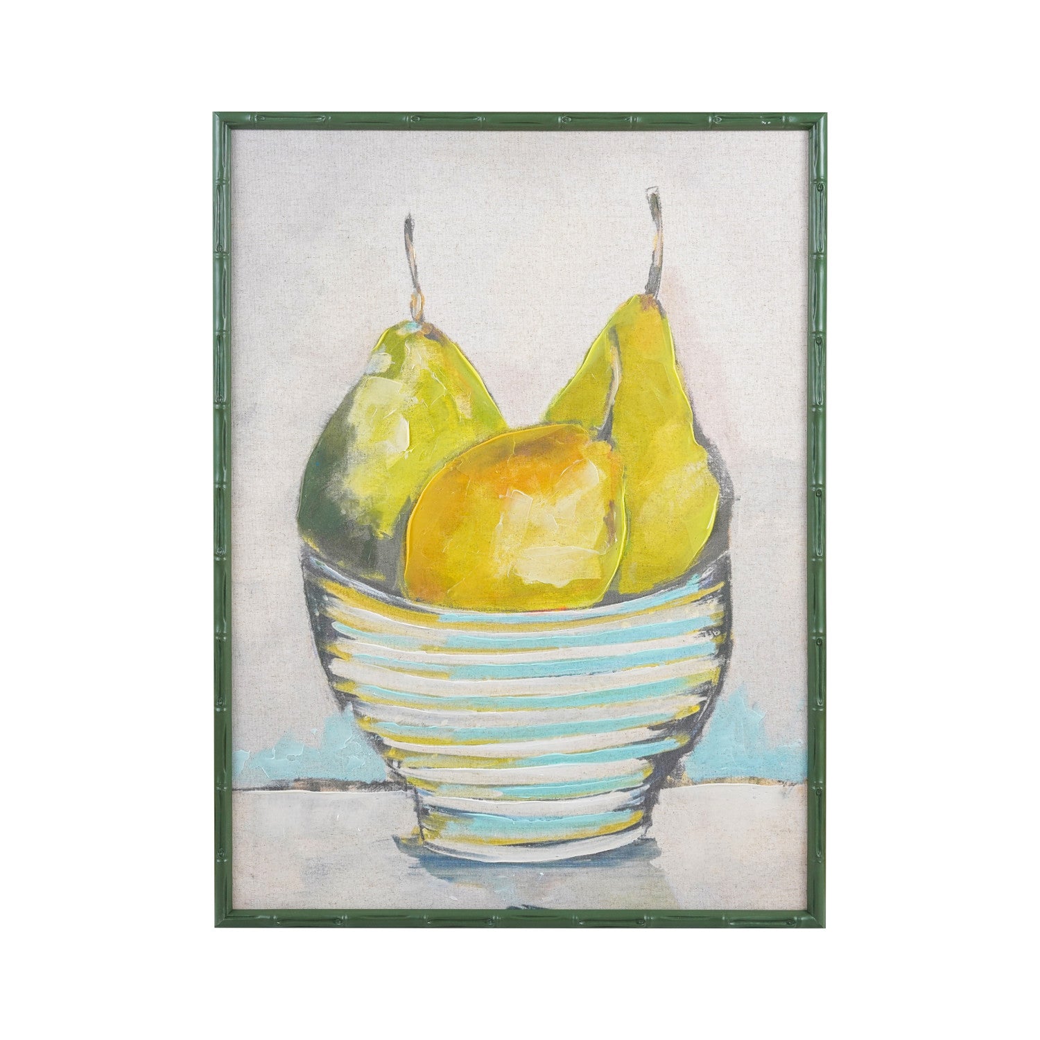 Bamboo Style Wood Framed Hand-Painted Canvas Wall Decor with Fruit Bowl