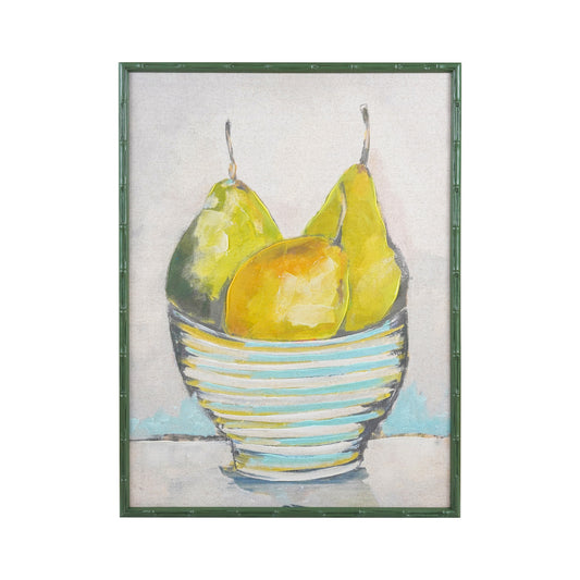 Bamboo Style Wood Framed Hand-Painted Canvas Wall Decor with Fruit Bowl