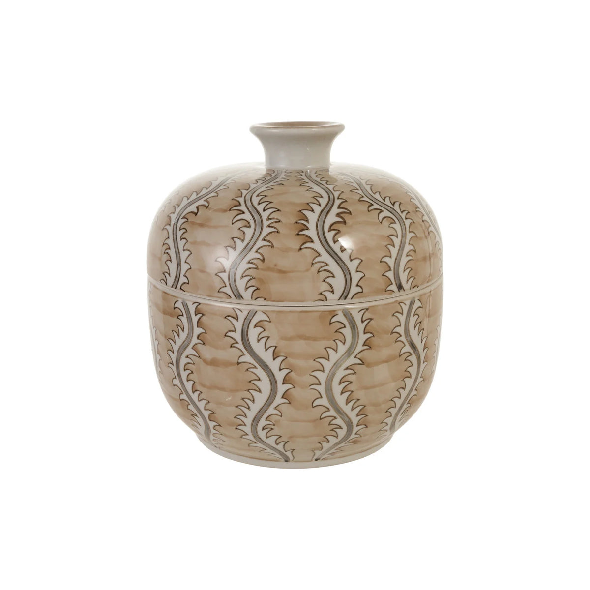 Decorative Hand-Painted Stoneware Jar with Design Large