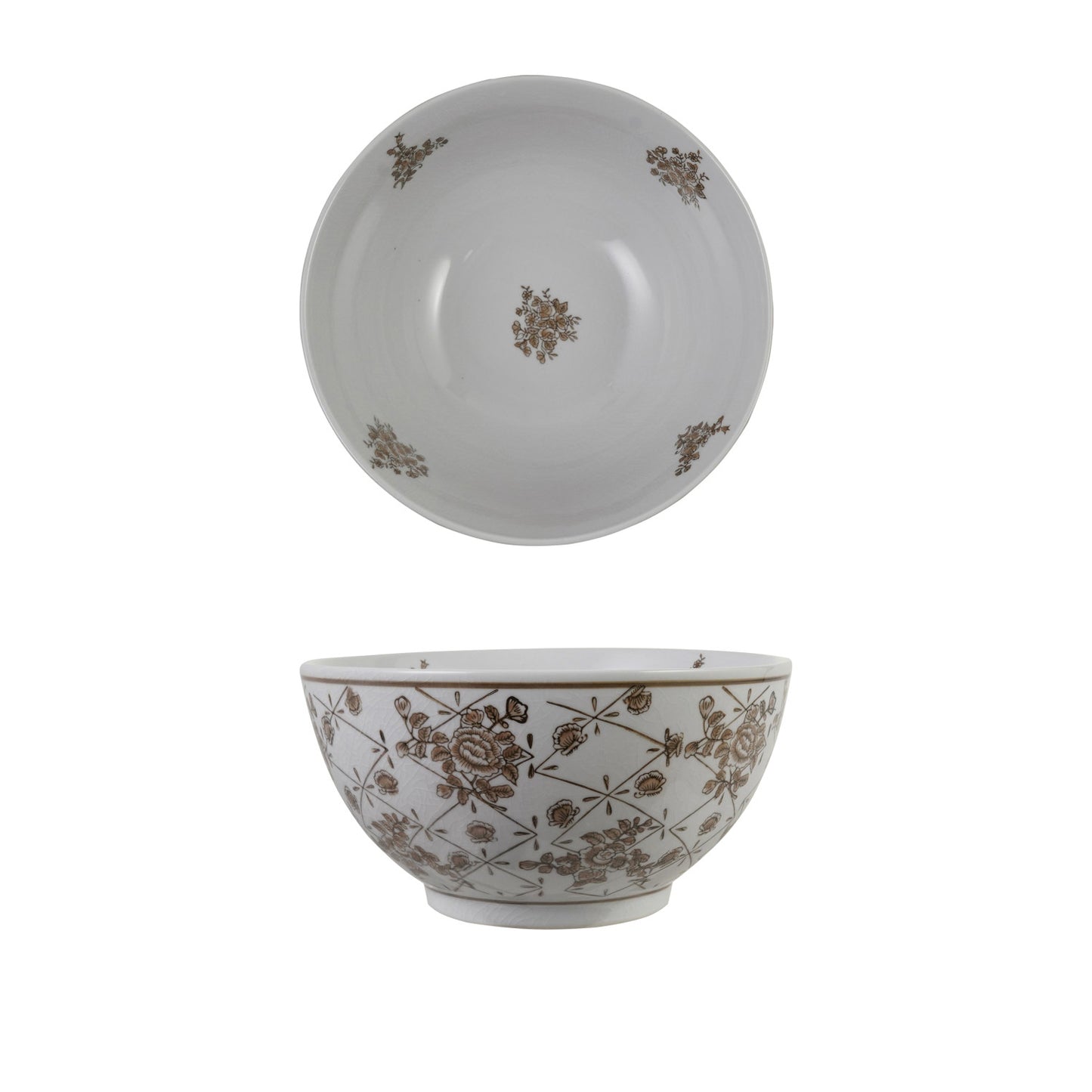 Hand-Painted Stoneware Bowl with Floral Pattern