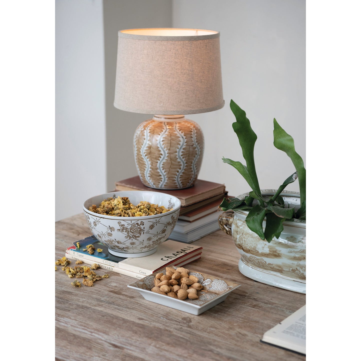 Hand-Painted Stoneware Bowl with Floral Pattern