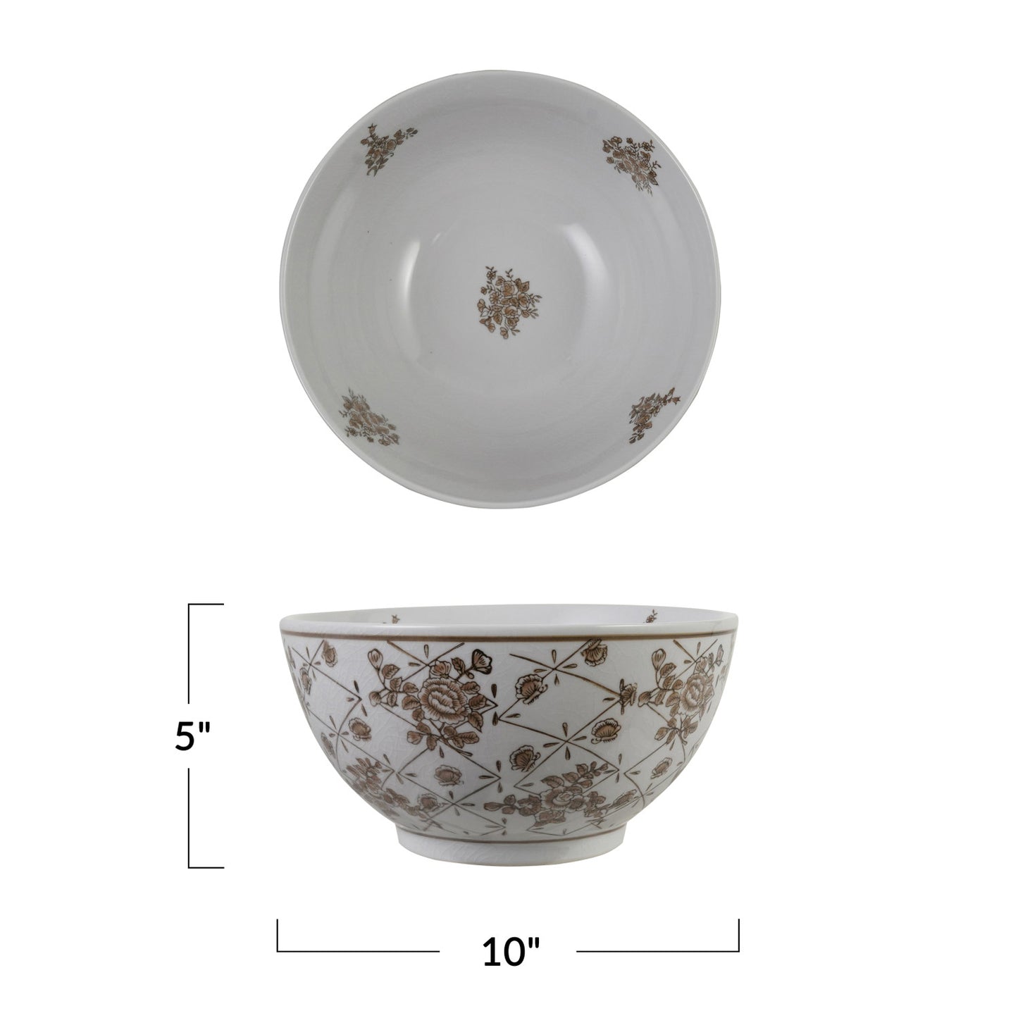 Hand-Painted Stoneware Bowl with Floral Pattern