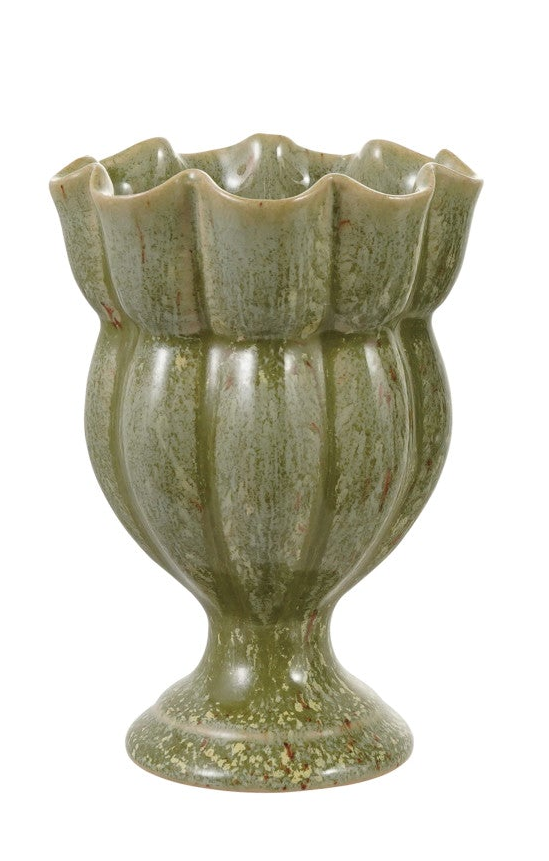 Stoneware Scalloped Footed Vase