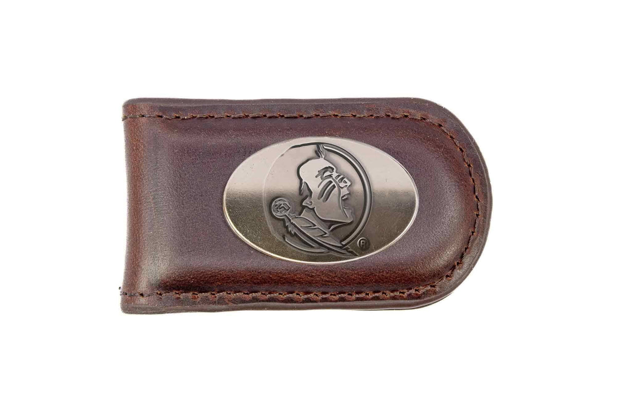 Florida State Seminoles Leather Magnetic Money Clip Wallet: Smooth Brown
