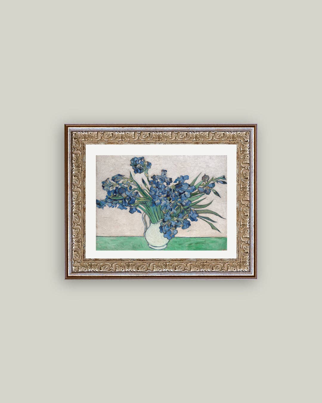 Blue Irises in Vase Framed Antique Art: 16x12