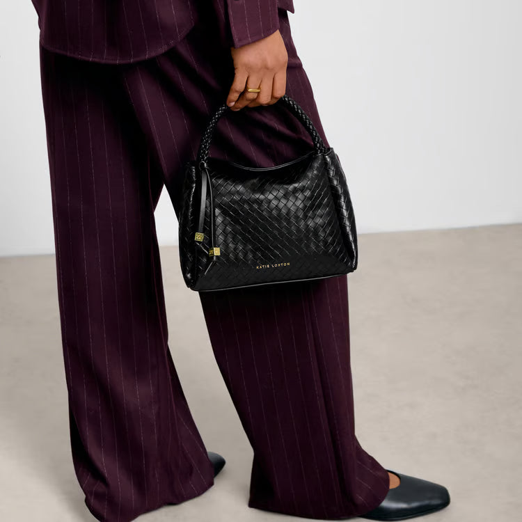 NOVA WOVEN TEXTURE TOP HANDLE BAG | Black