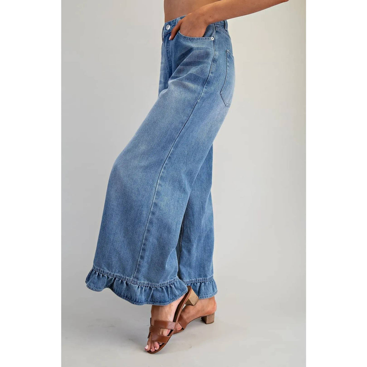 Mineral Washed Ruffle Hem Jeans: Denim