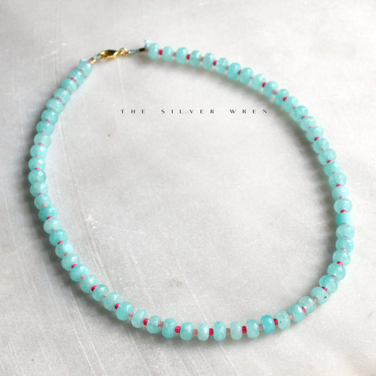 Islands Stone Candy Beaded Necklace Aqua/Pink