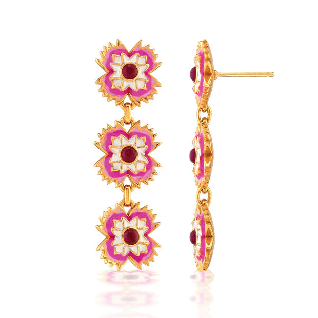 Dianthus Linear Earrings - Pink