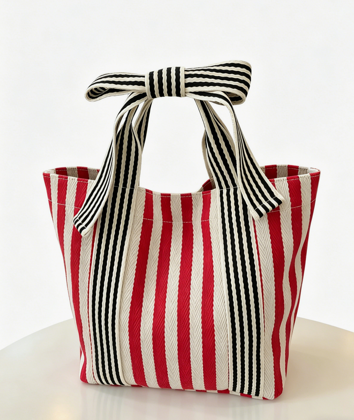Canvas Striped Tote Bag Bow Handbag
