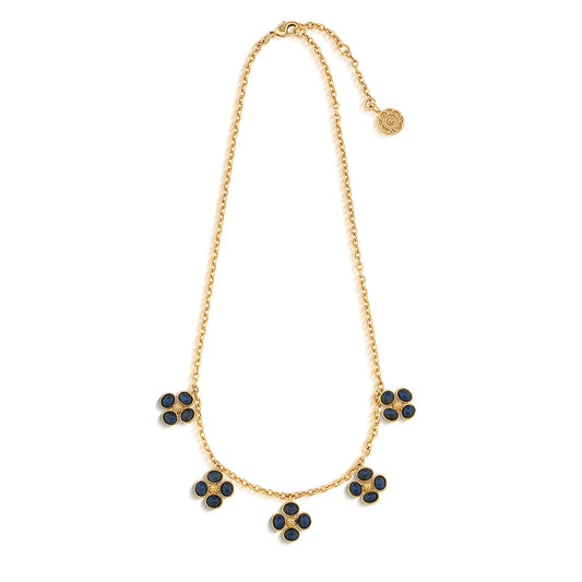 Berry Clover Multi Station Necklace, 16"+2" - Blue Labradorite