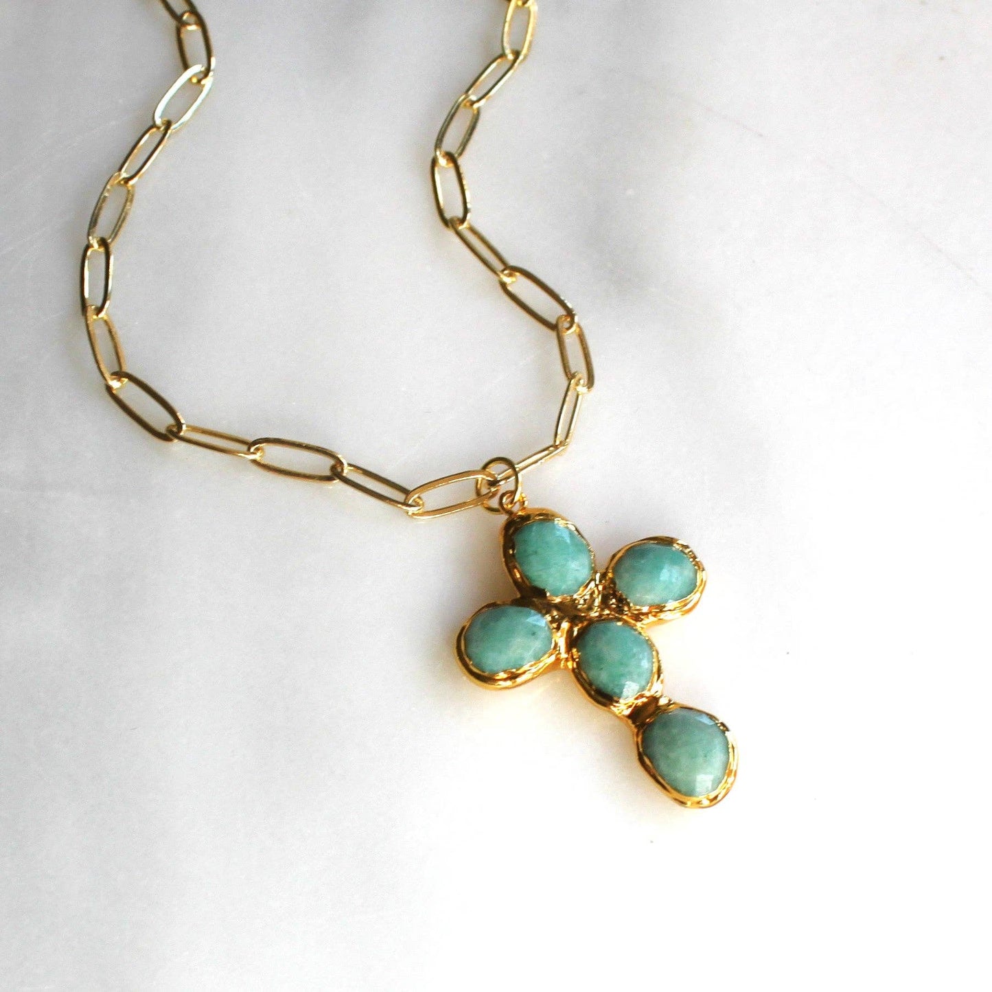 Amazonite Cross Medallion Necklace: 17 inch