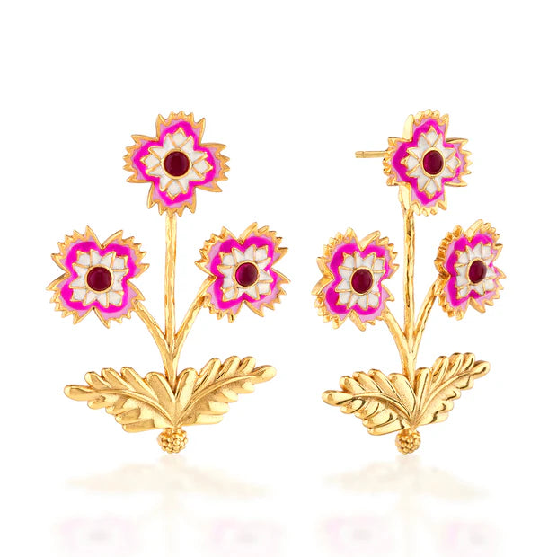 Dianthus Convertible Bouquet Post Earrings - Pink