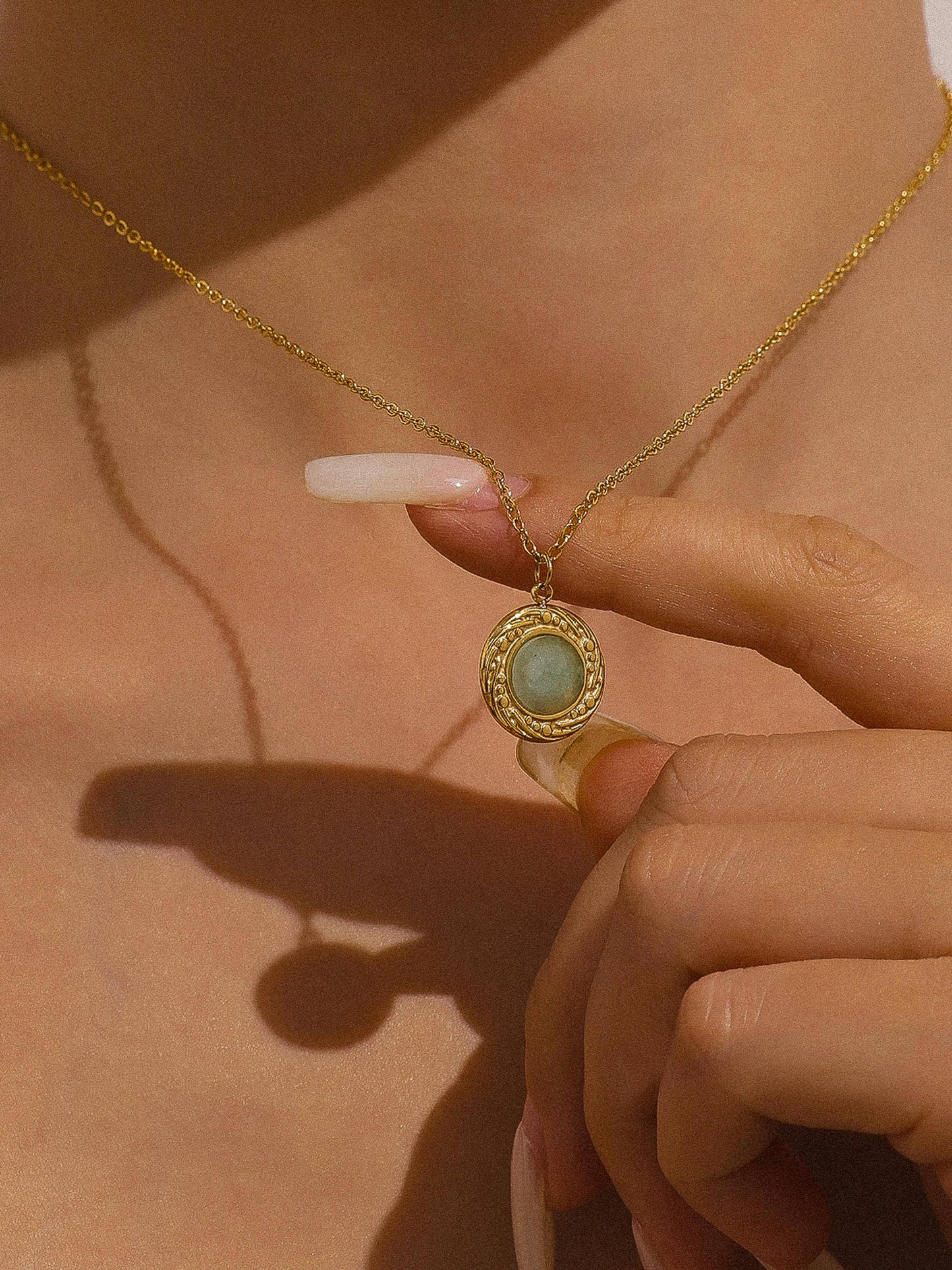 Enric 18K Gold Non-Tarnish Natural Stone Necklace: Green