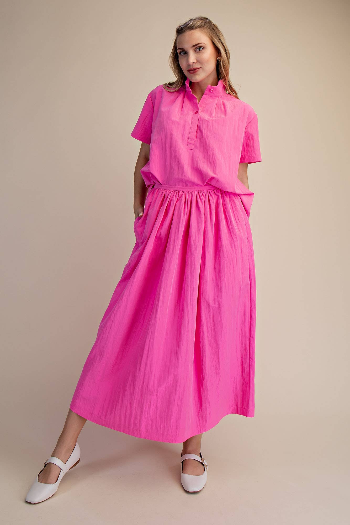 A-Line Midi Skirt: Pink