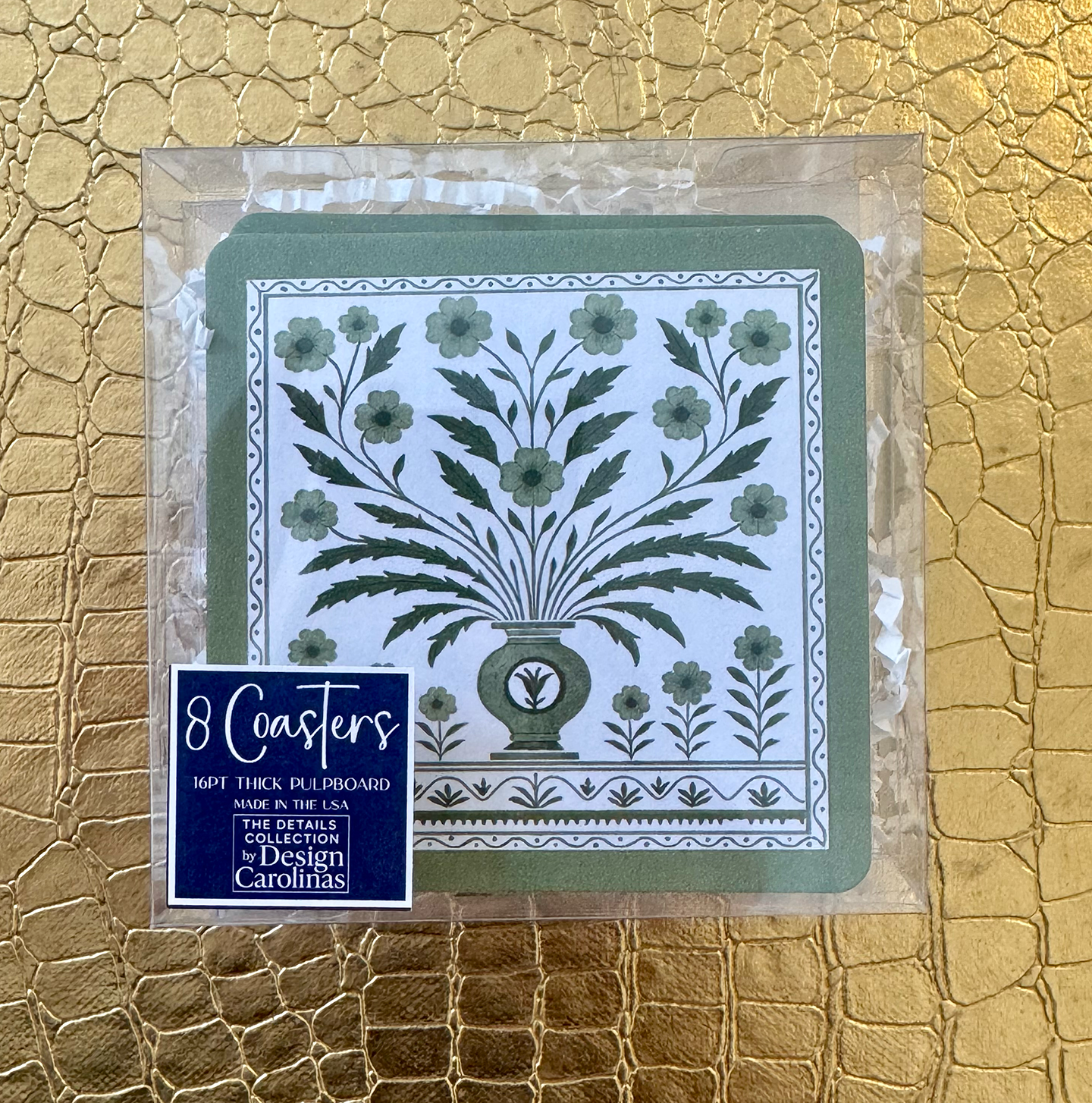Green & White Floral Pulpboard Coaster Set of 8: 8 / Retail