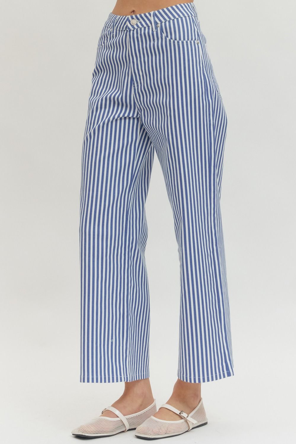 Striped Wide Leg Pants-Blue
