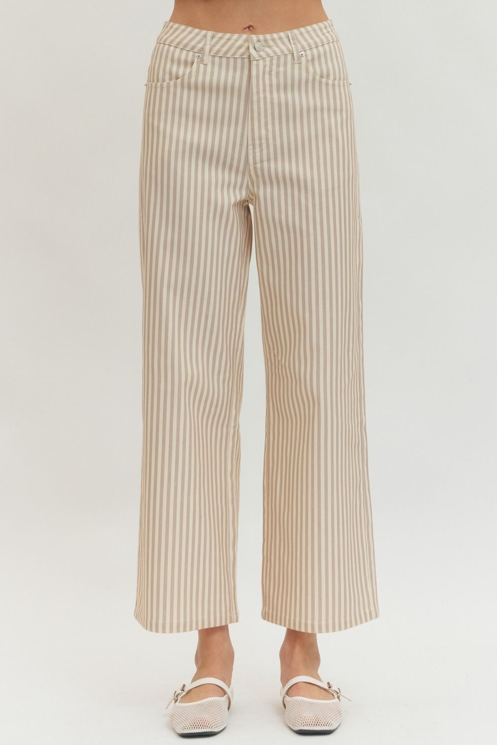 Striped Wide Leg Pants-Tan