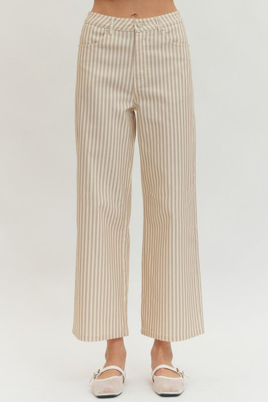 Striped Wide Leg Pants-Tan