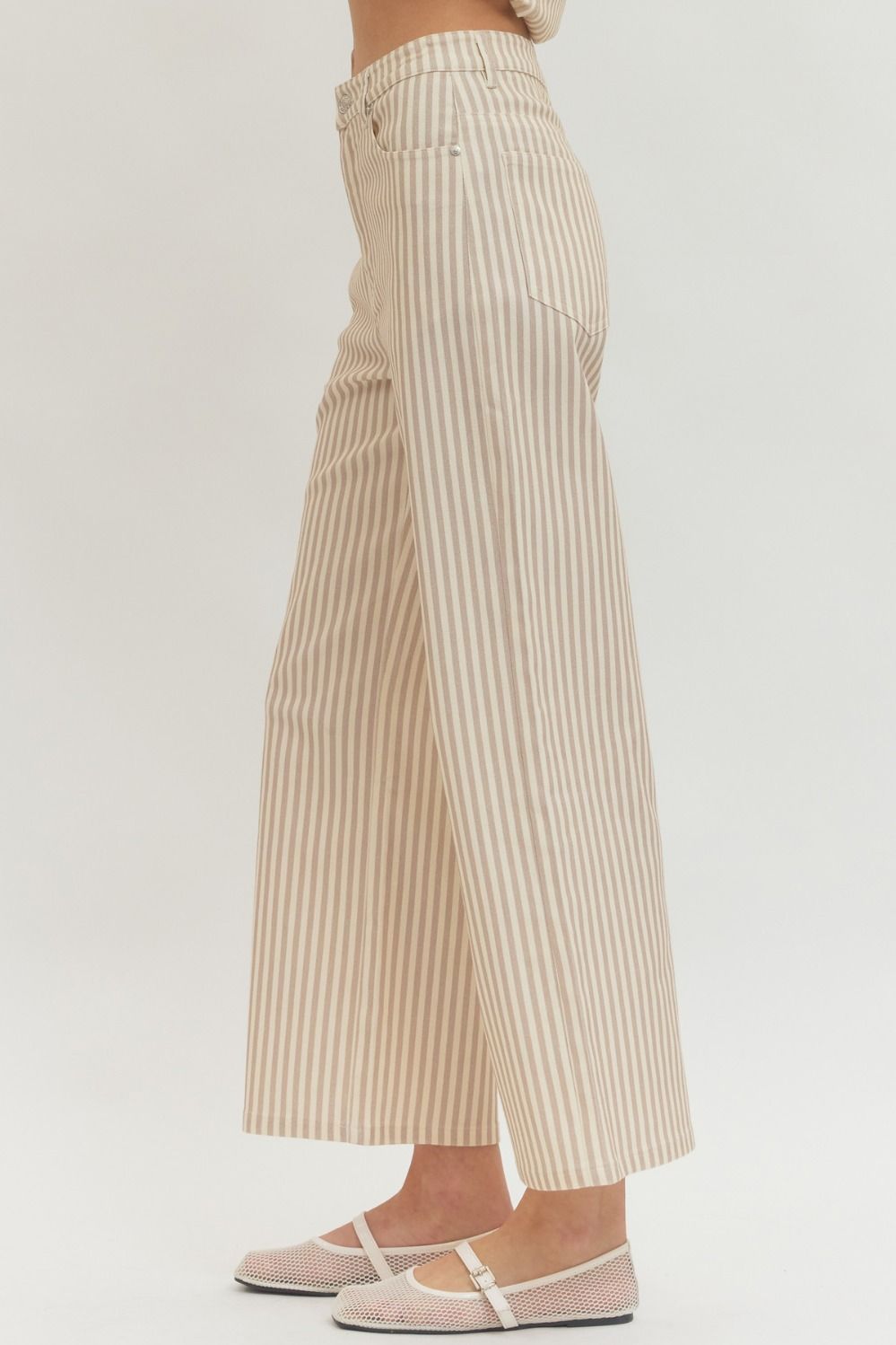 Striped Wide Leg Pants-Tan