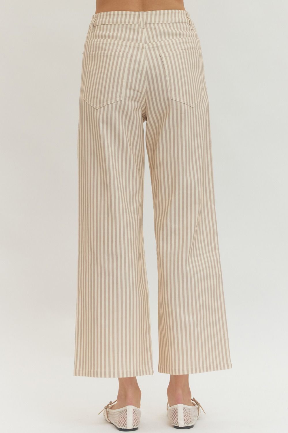 Striped Wide Leg Pants-Tan