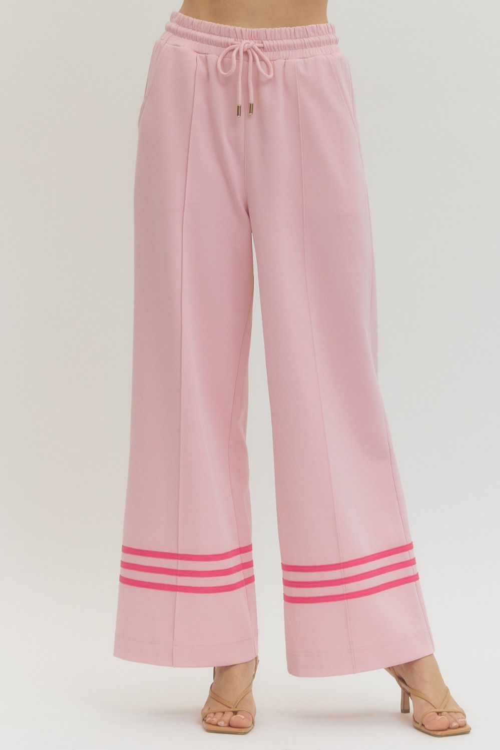 Contrast Stripe Detail Him Knit Pants Pink