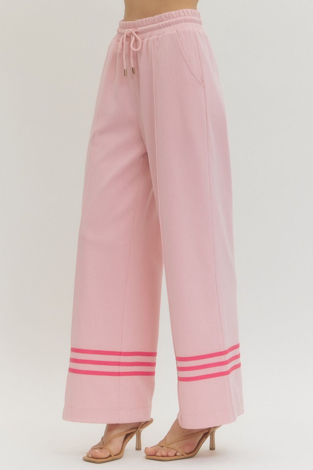 Contrast Stripe Detail Him Knit Pants Pink